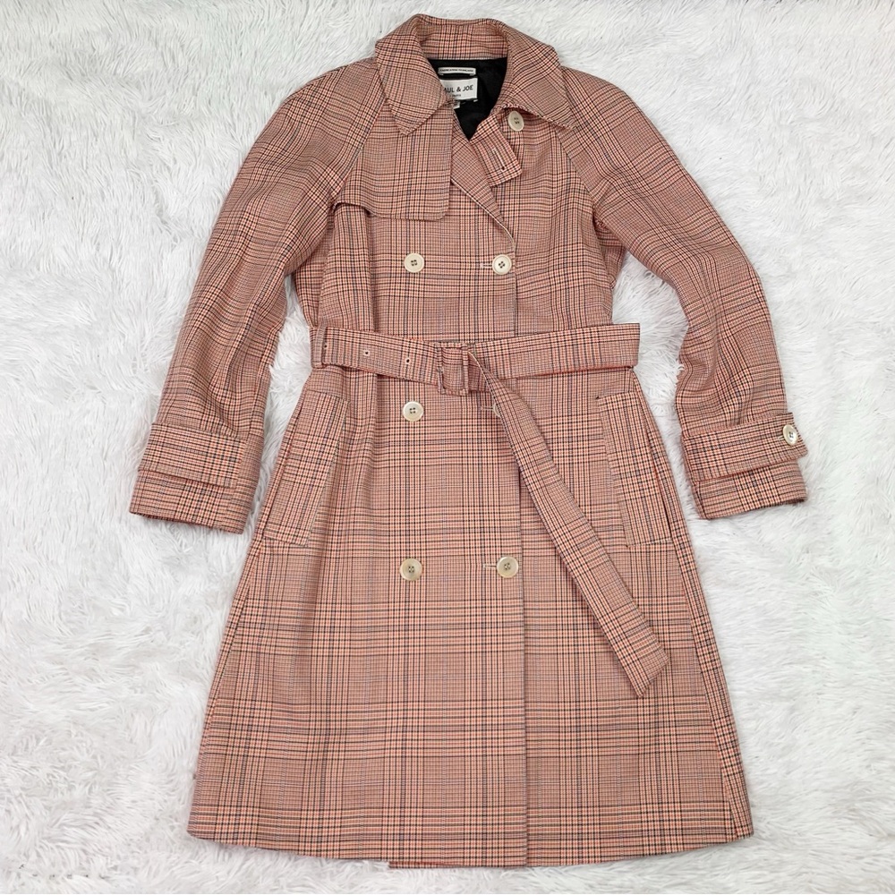 Paul & Joe houndstooth plaid double breasted trench coat belted